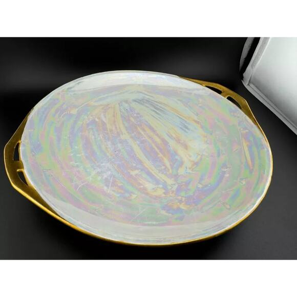 Vintage German Lusterware Round Handled Serving Plate - Picture 4 of 7